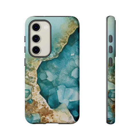 Aquamarine inspired Geode in Watercolor - Impact Resistant Phone Case Samsung Galaxy S23 Glossy